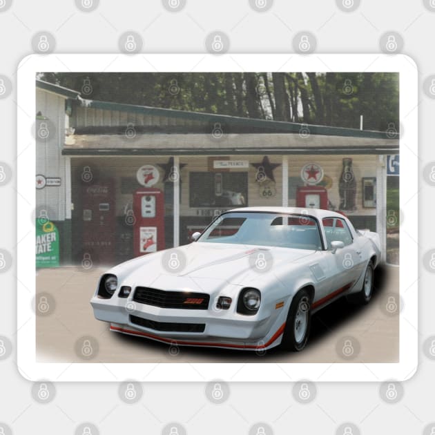 1980 Camaro Z28 in our filling station series Sticker by Permages LLC